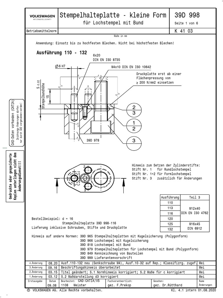 Stempelhalteplatte - Kleine Form 39D 998: Ausführung 110 - 132 | PDF