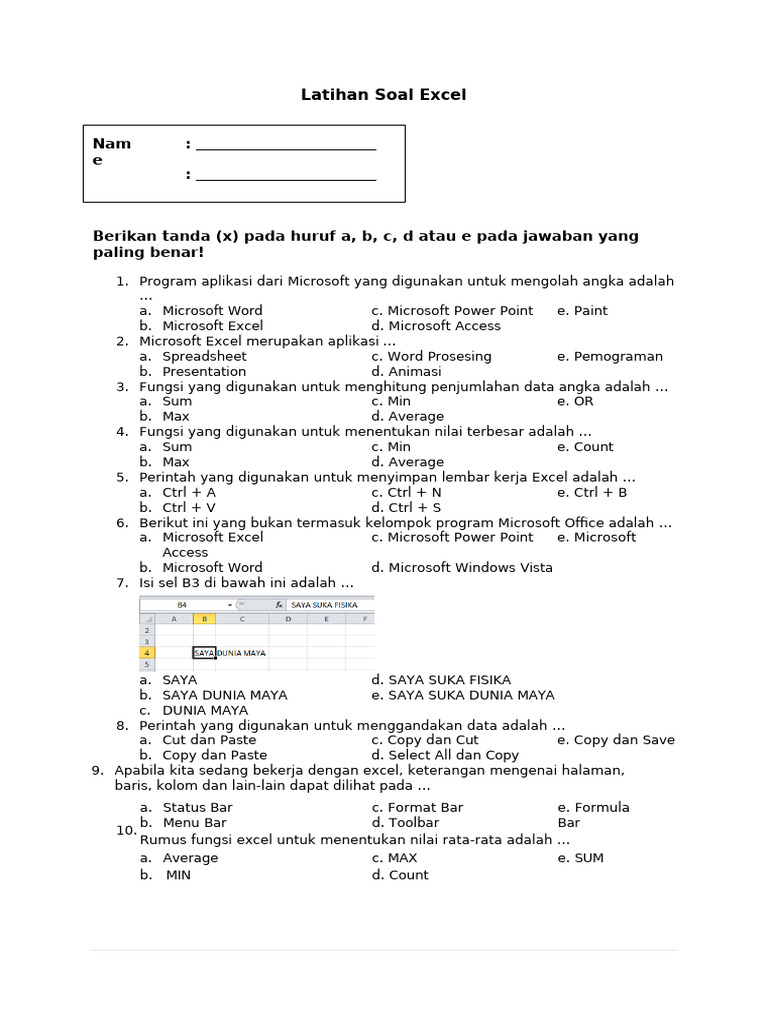 Soal Latihan Microsoft Excel | PDF