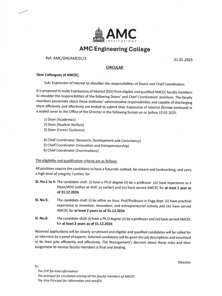 CIRCULAR - Expression of Interest (Revised) | PDF