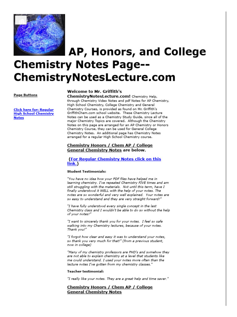 Comprehensive High School Chemistry Notes | PDF | Chemical Bond | Gases