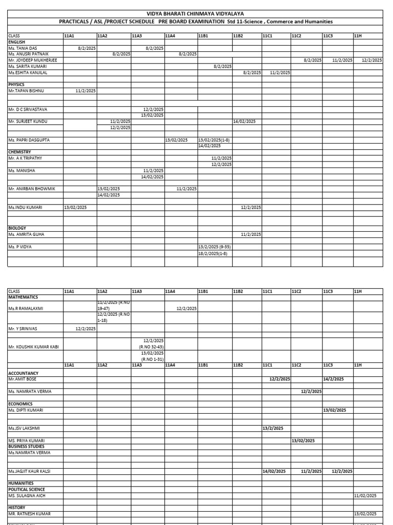 Class 11 Exam Schedule 2025 | PDF