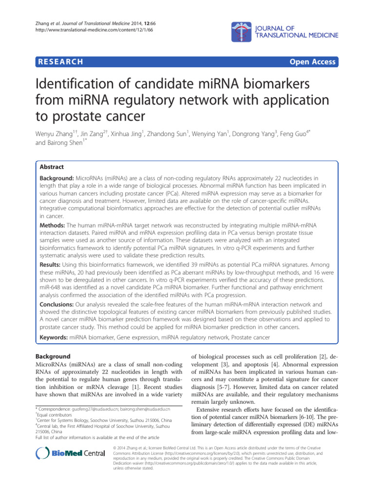 Prostate Cancer miRNA Biomarker Study | PDF | Micro Rna | Gene Expression
