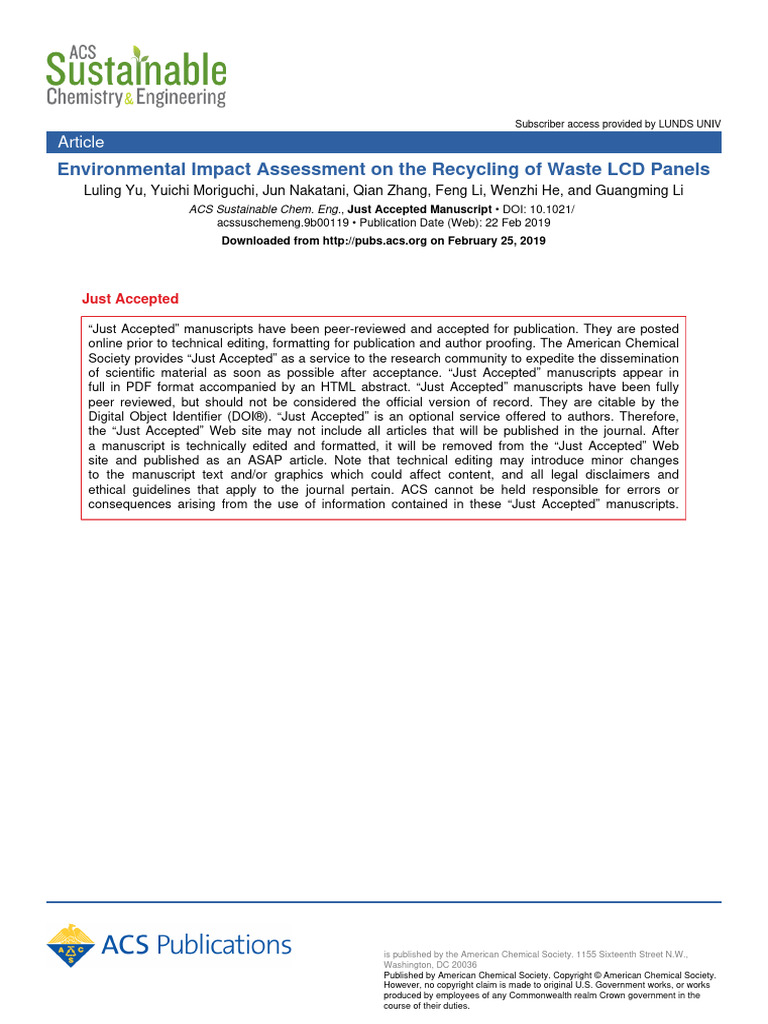 Environmental Impact of LCD Panel Recycling | PDF | Life Cycle ...