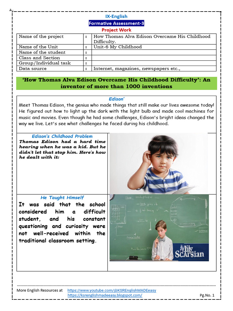 Edison S Childhood Challenges Pdf Thomas Edison Learning