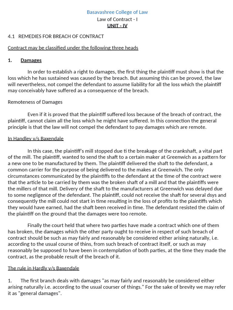 Remedies for Breach of Contract Explained | PDF | Damages | Breach Of ...