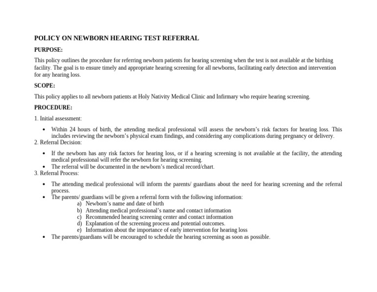 Newborn Hearing Test Referral Policy | PDF