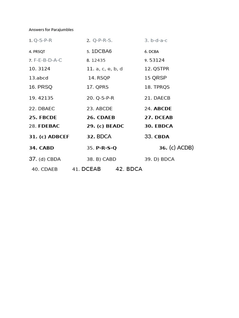 Answers For Parajumbles | PDF