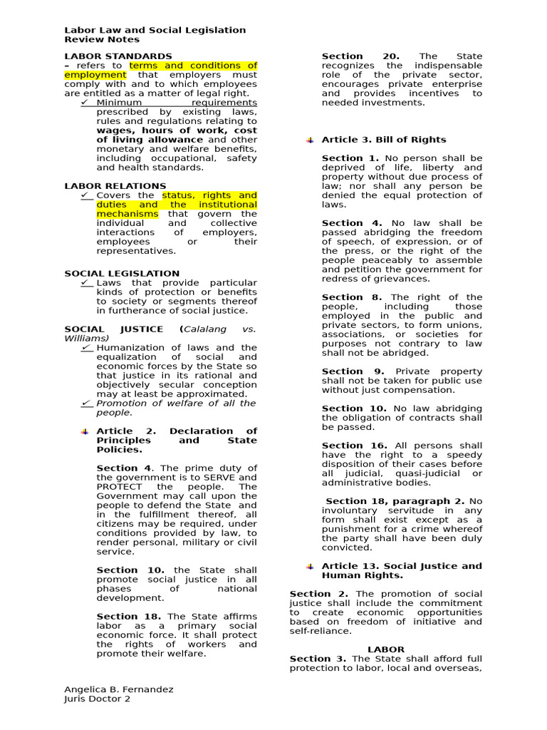 Labor Law Notes | PDF | Employment | Labour Law