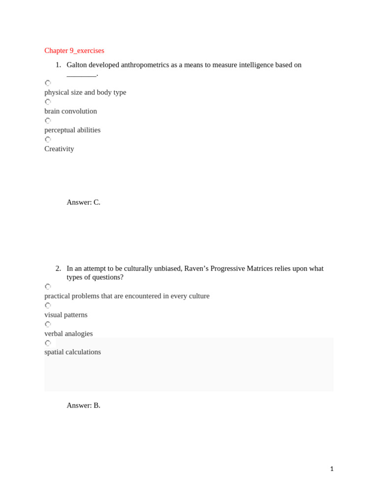 Intelligence Measurement Exercises | PDF