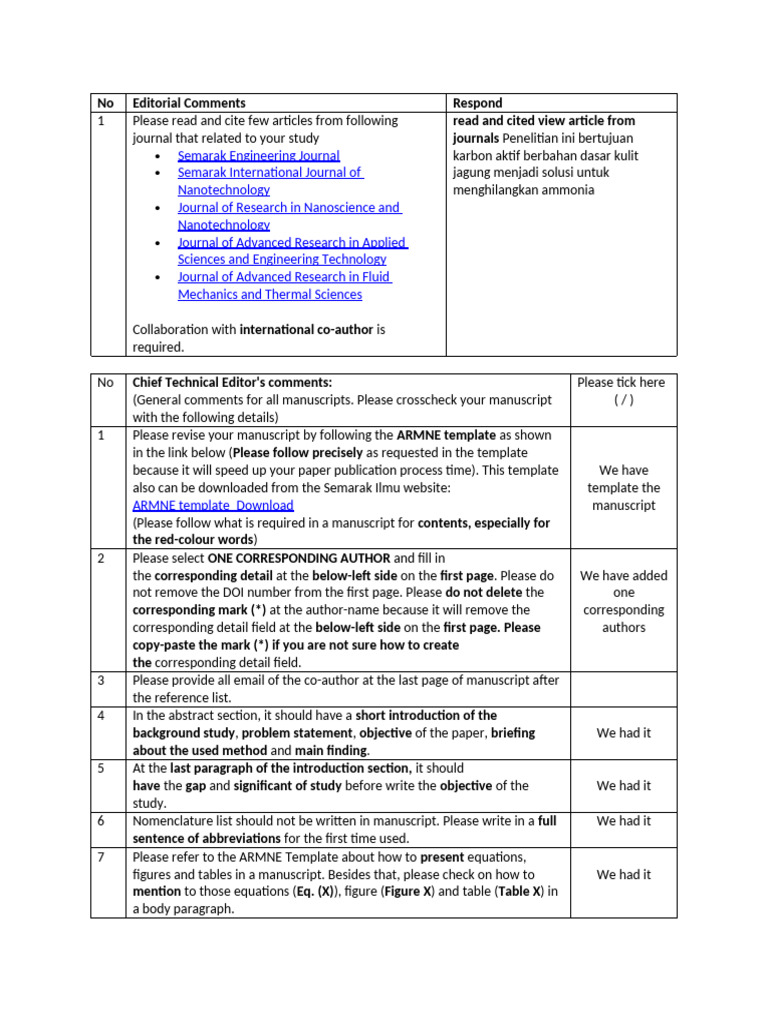 Manuscript Revision Guidelines for Ammonia Removal Study | PDF ...