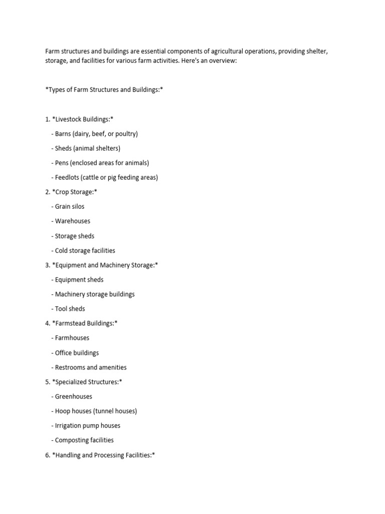 Types of Farm Structures and Their Uses | PDF