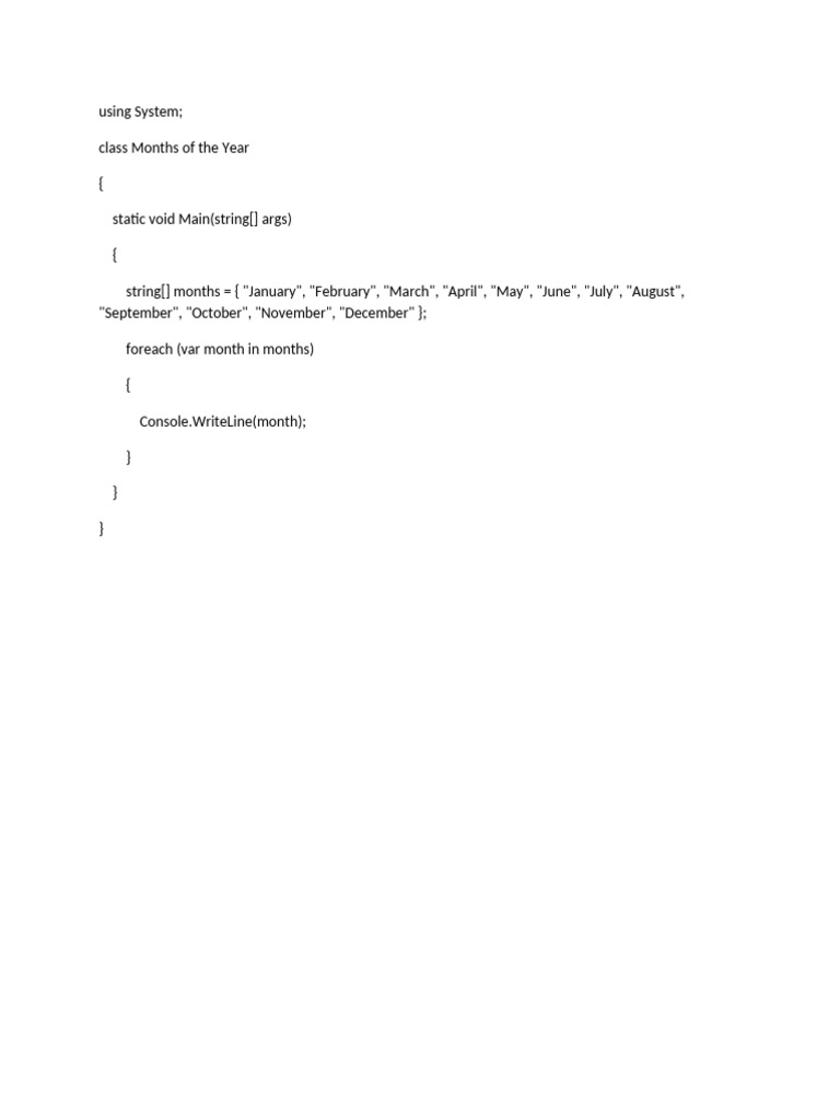 C# Program Listing Months of the Year | PDF