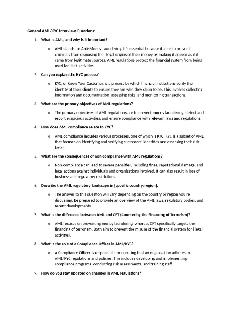 General AML Interview Questions | PDF | Regulatory Compliance | Business