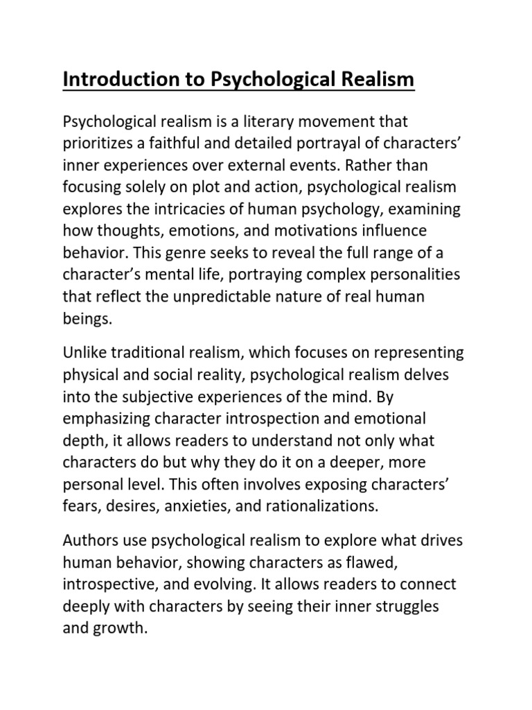 Understanding Psychological Realism | PDF | Psychology | Narrative