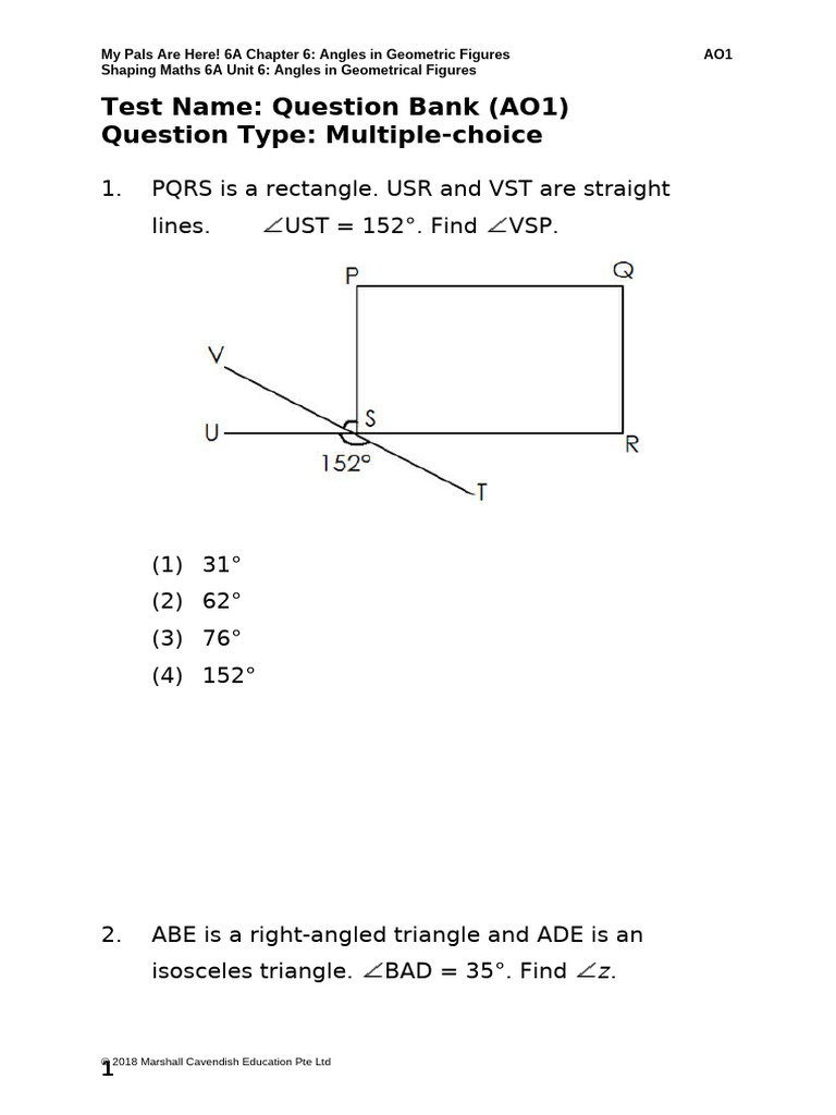 Angles in Geometric Figures Quiz | PDF