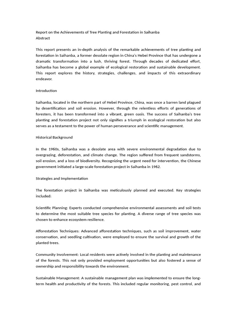Report on the Achievements of Tree Planting and Forestation in Saihanba ...