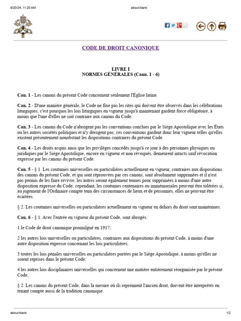 Code de Droit Canonique 2024 | PDF | Droit canonique | Saint-Siège