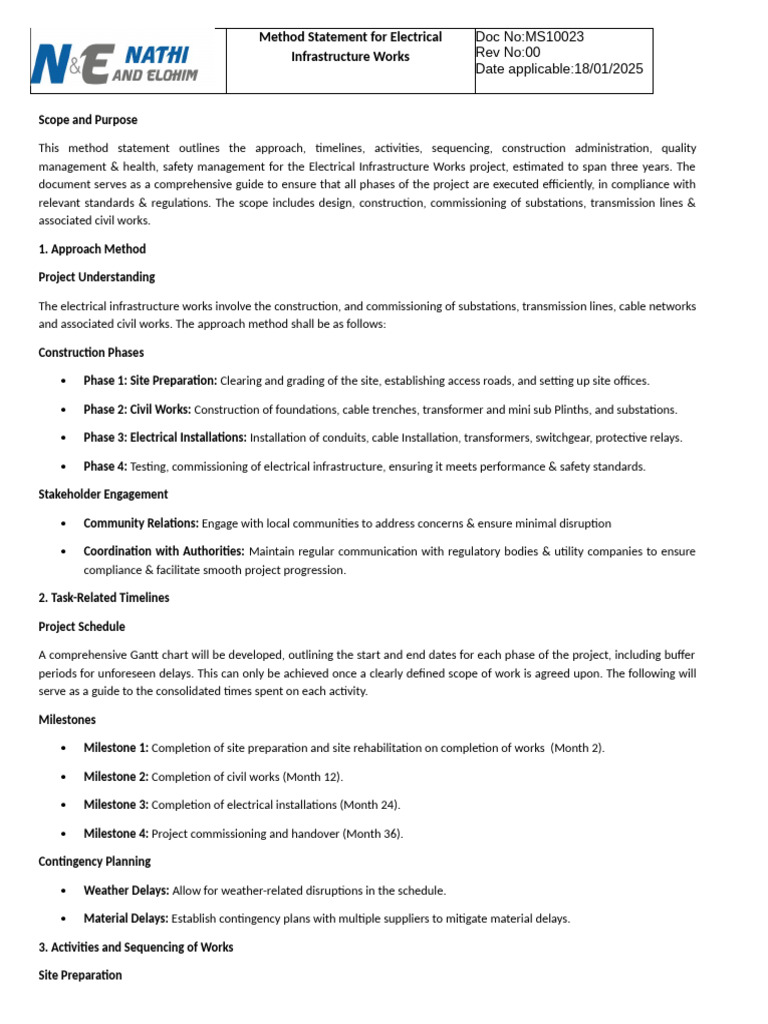Electrical Infrastructure Method Statement | PDF | Personal Protective ...
