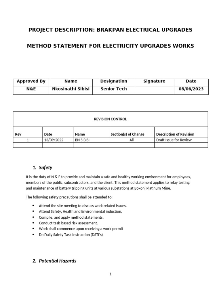 Method Statement - Relay - Brakpan Cable Works | PDF | Electrical ...