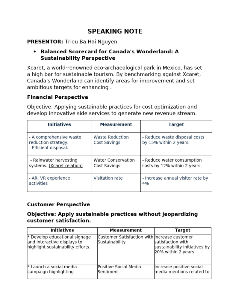 Hai Trieu - Speaking Note - Assignment C - Canada's Wonderlan X Xcaret ...