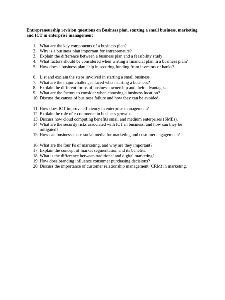 Entrepreneurship Revision Questions Guide | PDF