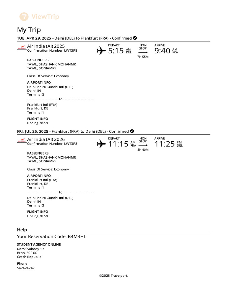 Travelport ViewTrip Itinerary Details | PDF