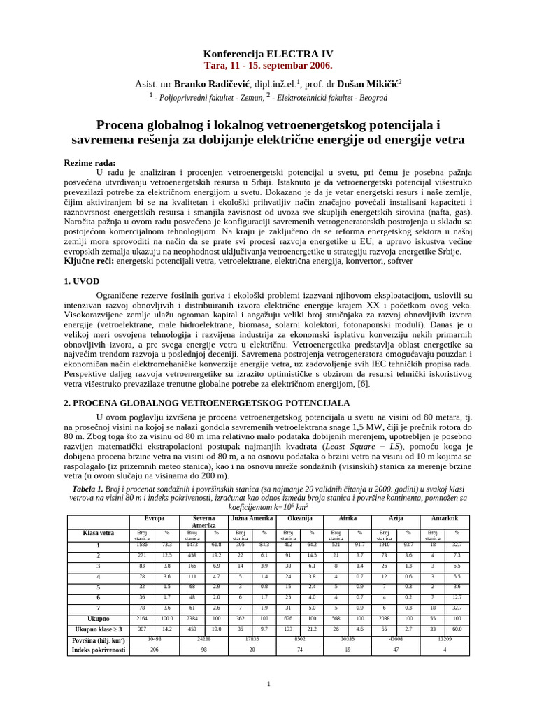 Procena Globalnog I Lokalnog Vetroenergetskog Potencijala | PDF