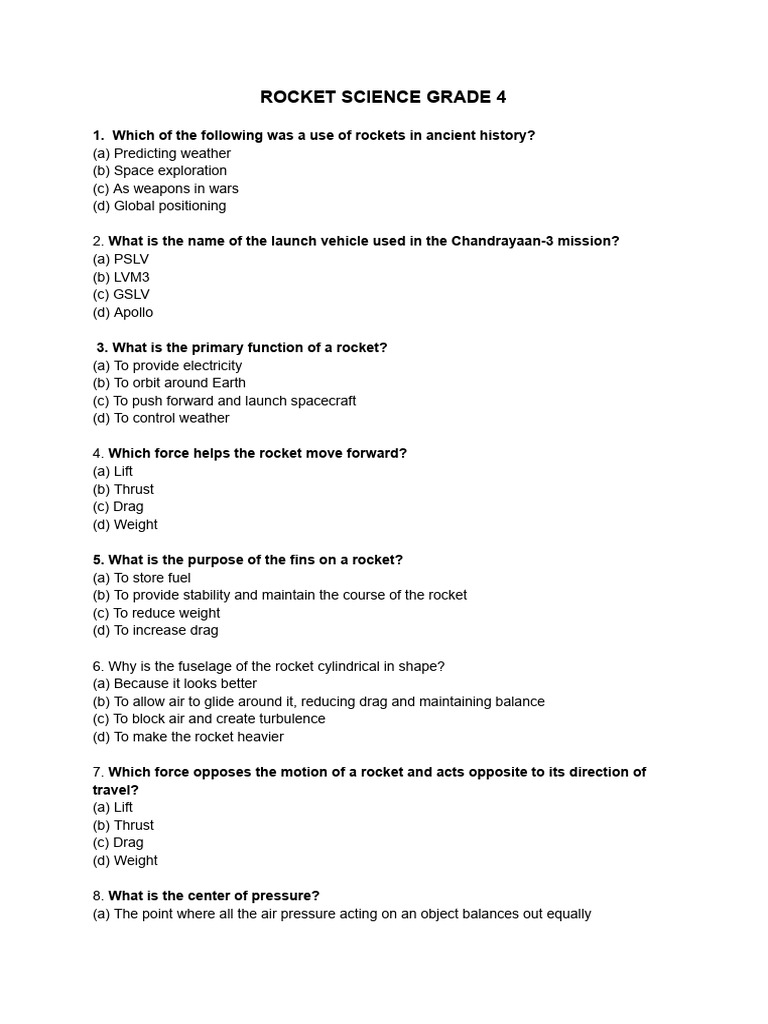 Rocket Science and Gliders Quiz for Kids | PDF | Rocket | Semiconductors