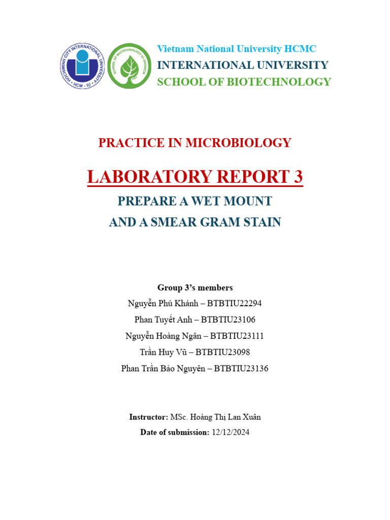 Microbiology Laboratory Report: Wet Mount & Gram Stain | PDF | Gram ...