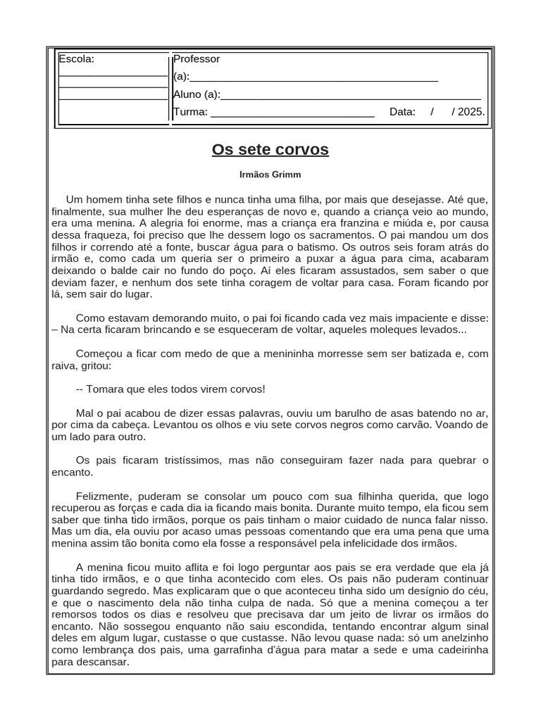 Leitura e Interpretação Os Sete Corvos | PDF