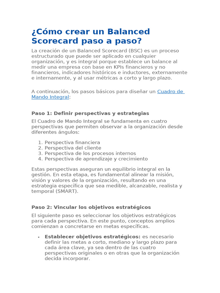 Cómo Crear Un Balanced Scorecard Paso A Paso | PDF