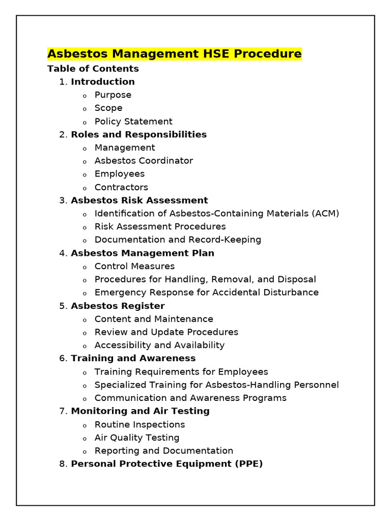 Asbestos Management HSE Procedure | PDF | Regulatory Compliance ...