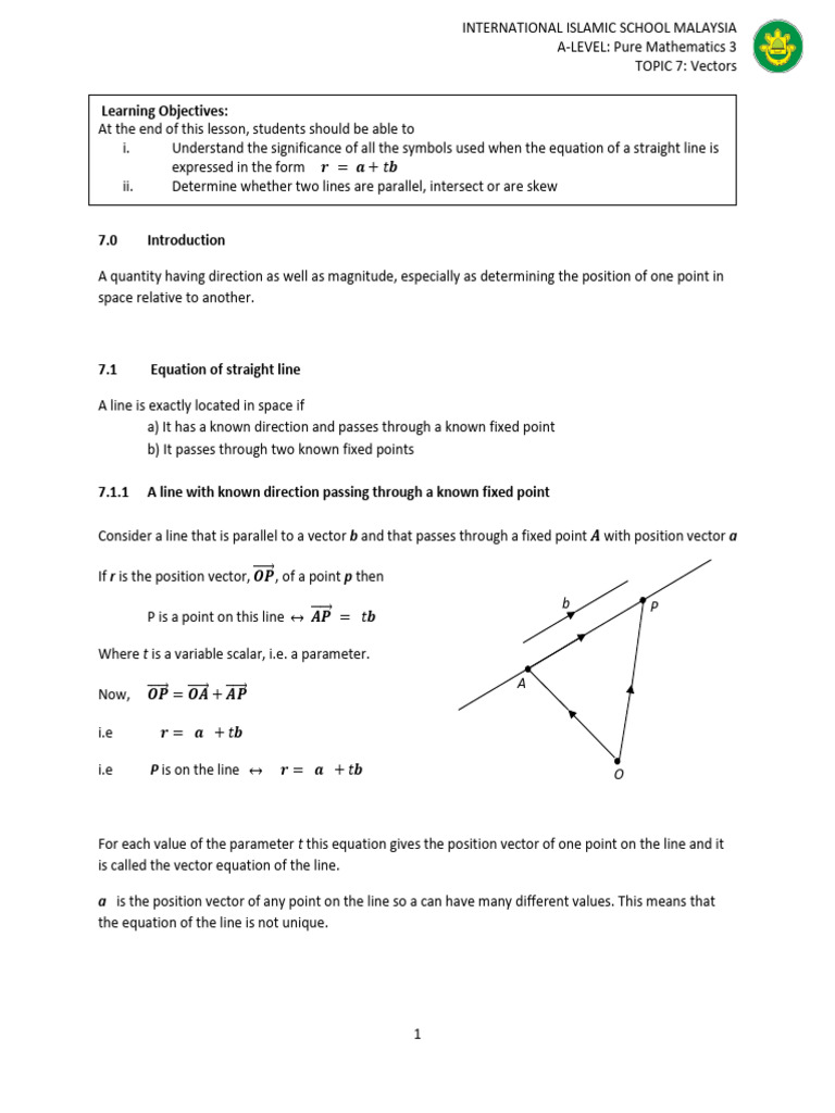 Position Vectors and Line Equations | PDF | Line (Geometry) | Equations