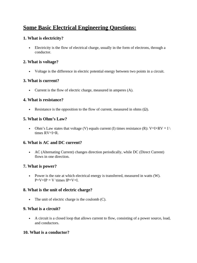 Essential Electrical Engineering FAQs | PDF | Electric Current ...