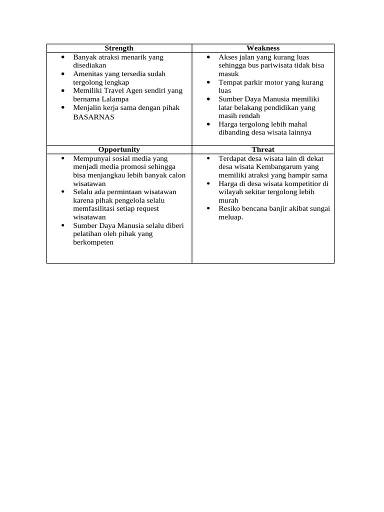 Analisis SWOT Desa Wisata Kembangarum | PDF