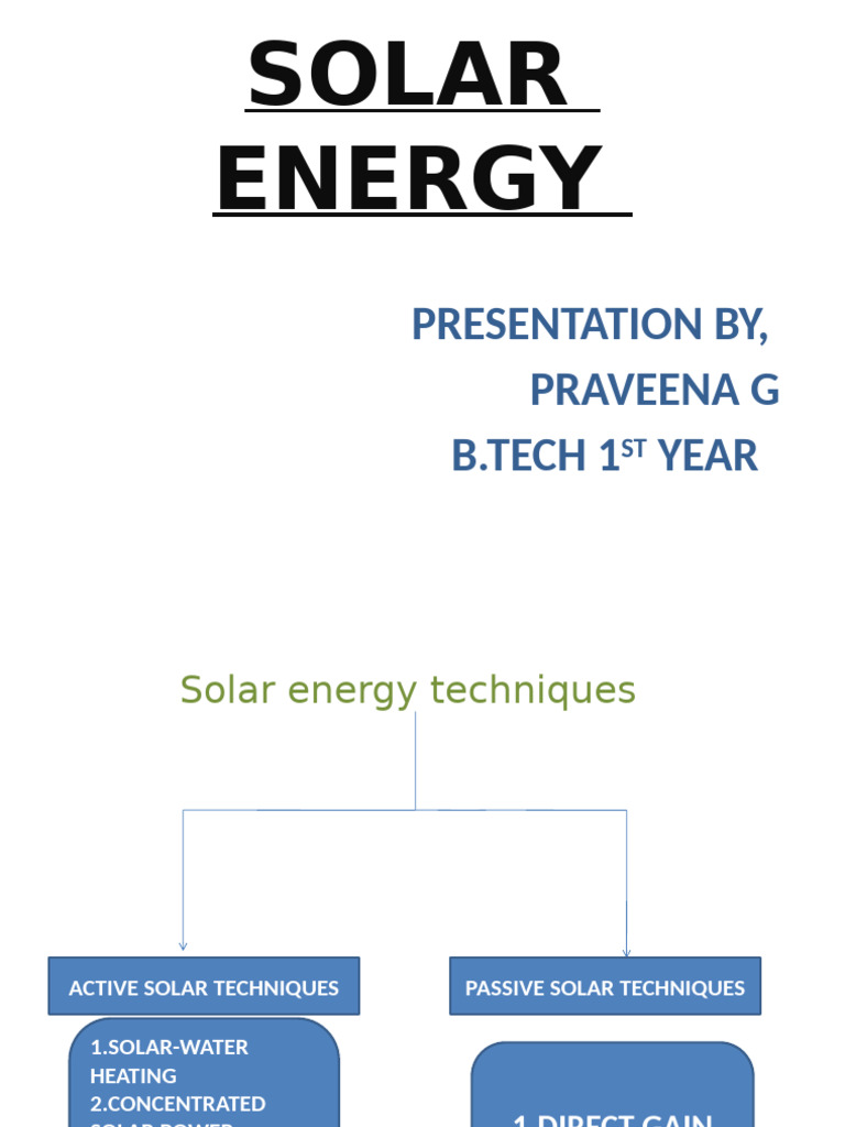 Solar Energy Techniques Overview | PDF