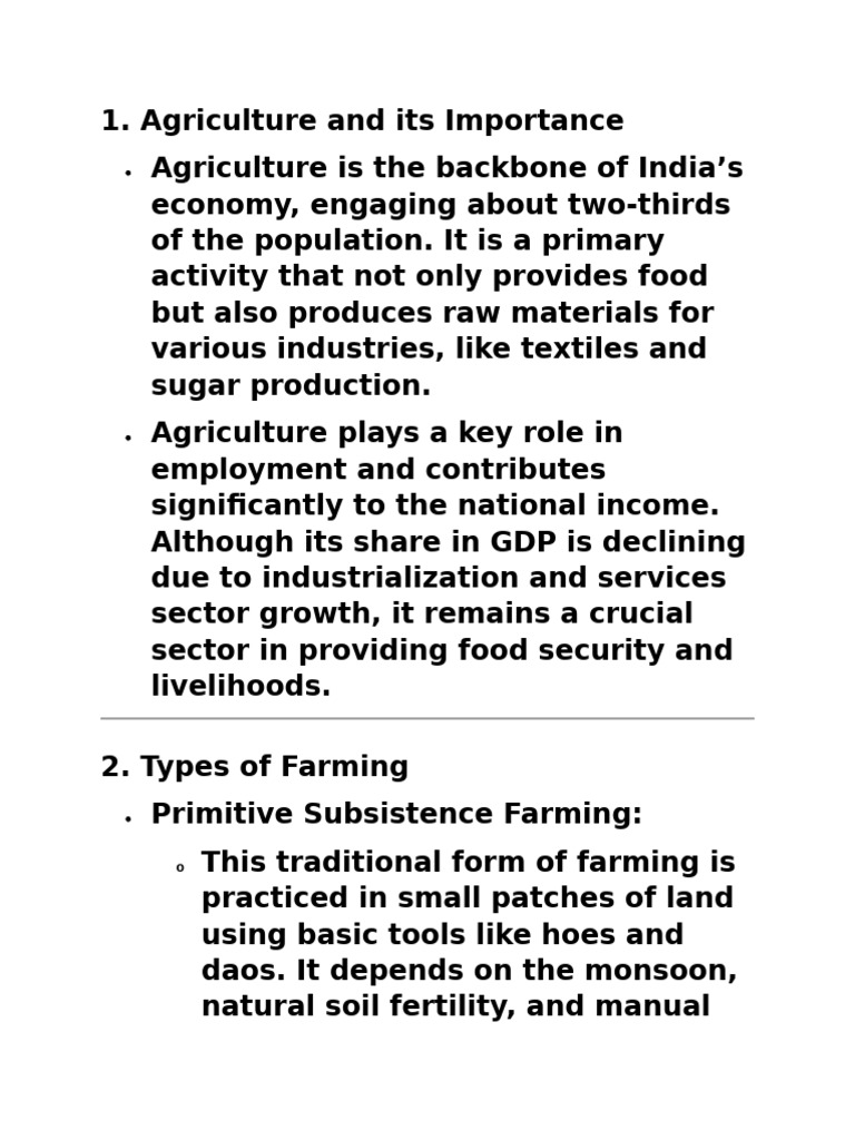 Overview of Indian Agriculture Types | PDF | Agriculture | Food Industry