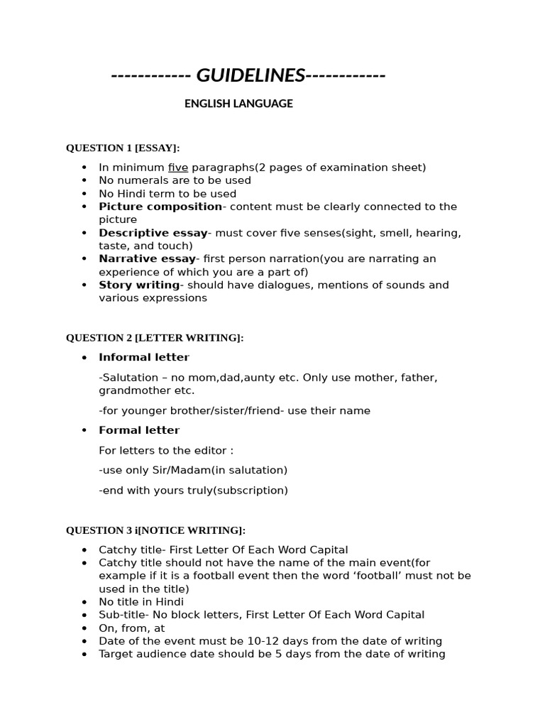 Guidelines-English Language | PDF