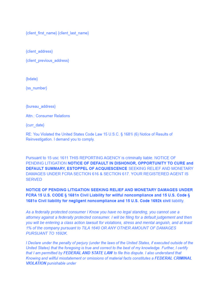 FCRA Violation Notice and Demand for Compliance | PDF | Credit Card ...