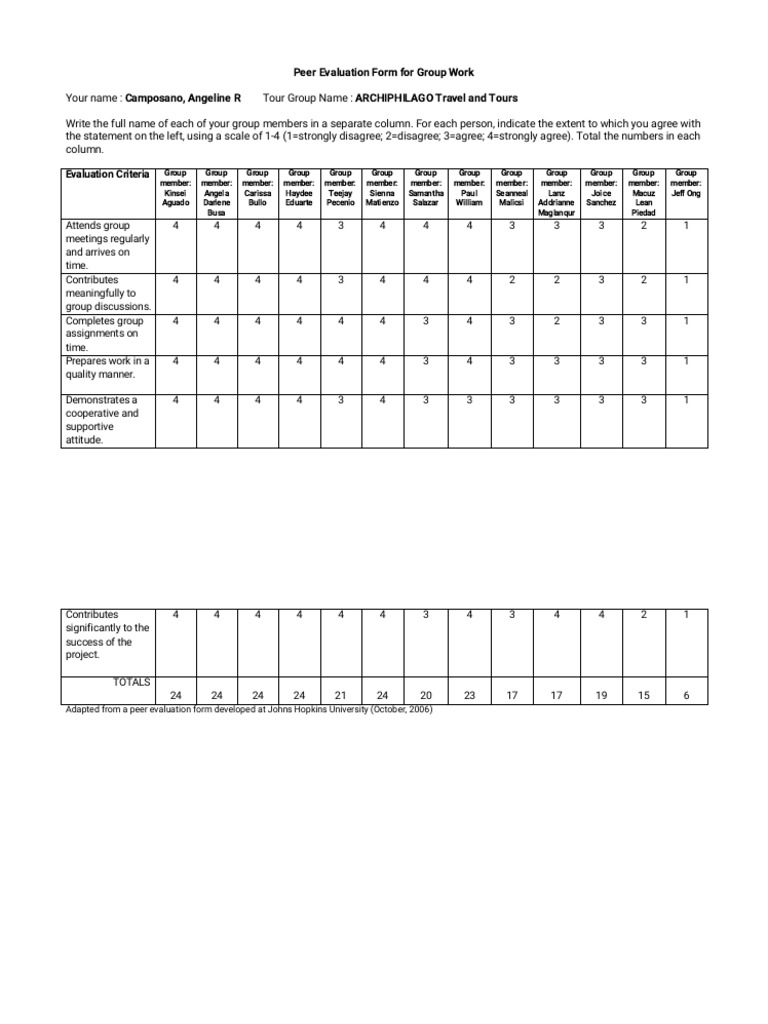 Peer Evaluation Form for Group Projects | PDF