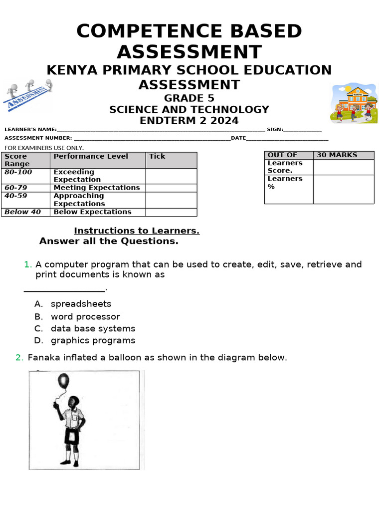 Grade 5 Science Exam Kenya 2024 | PDF | Gastrointestinal Tract | Lung