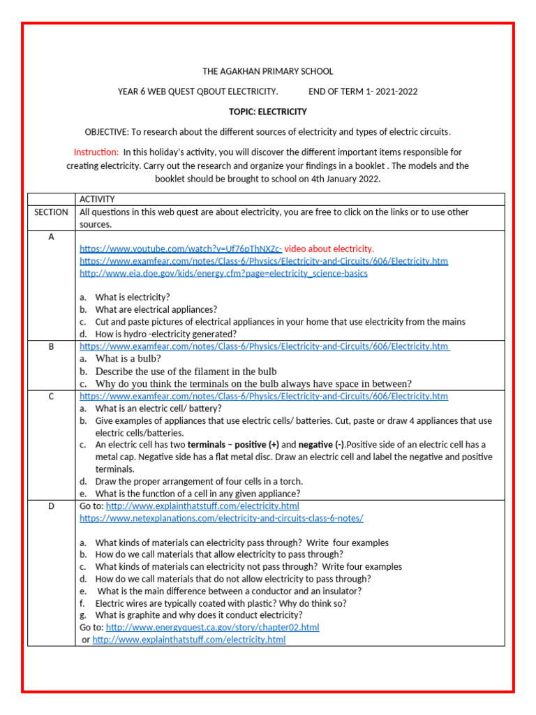 Grade 6 Electricity Project Guide | PDF | Series And Parallel Circuits ...