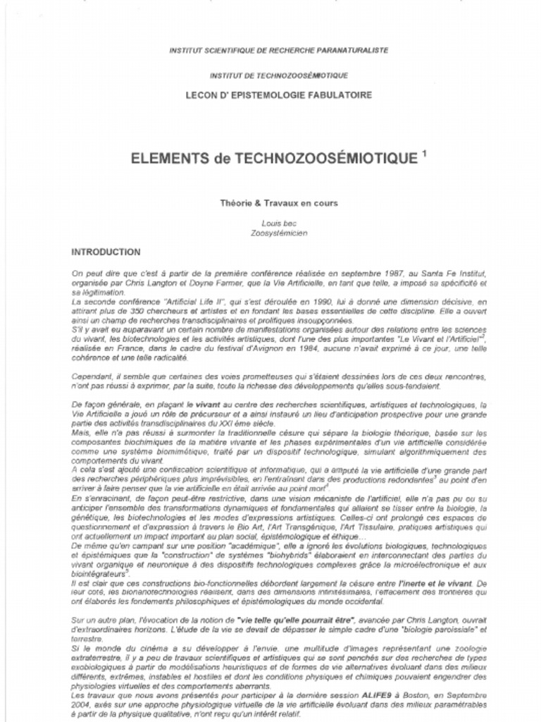 BEC Elements-De-Technozoosemiotique LouisBec | PDF
