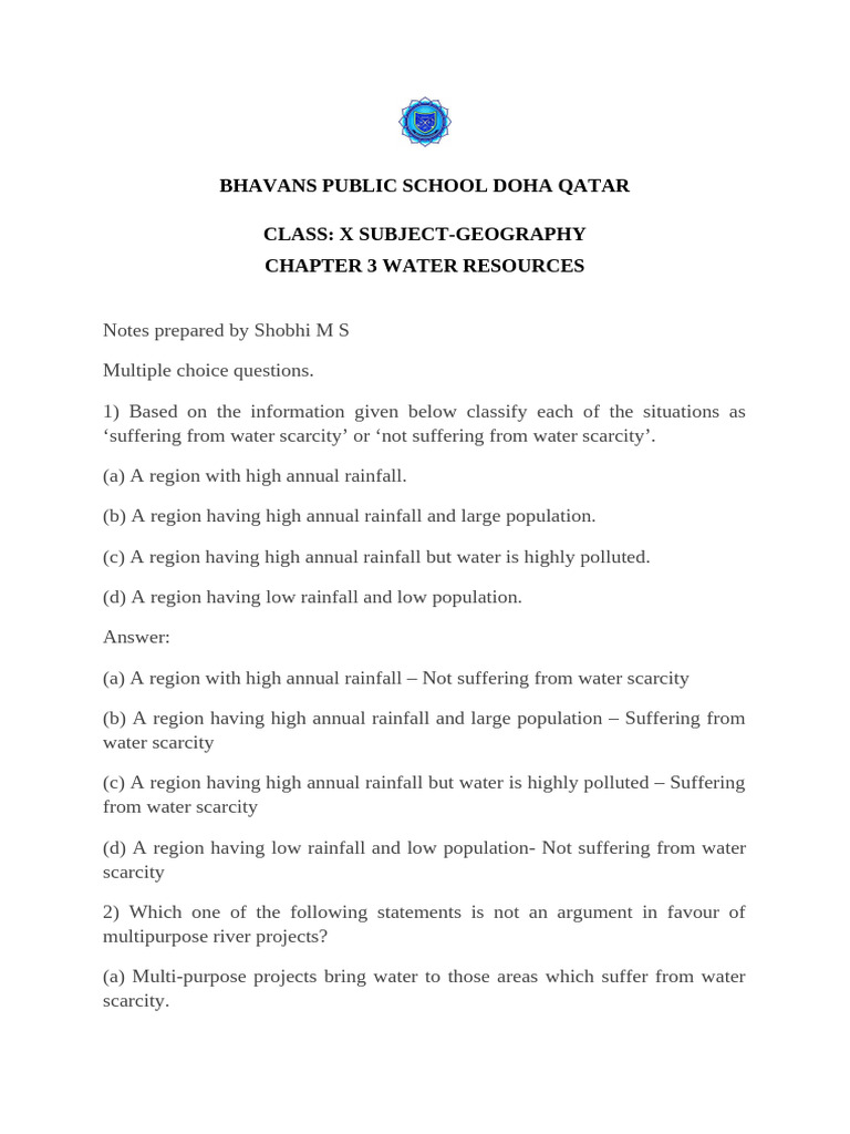 Class 10 ch 3 geo notes 2024 25 pdf water irrigation