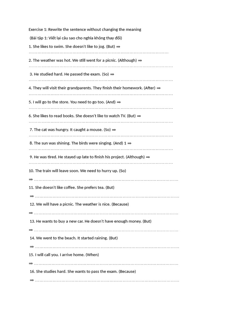 Sentence Rewriting Exercise Guide | PDF