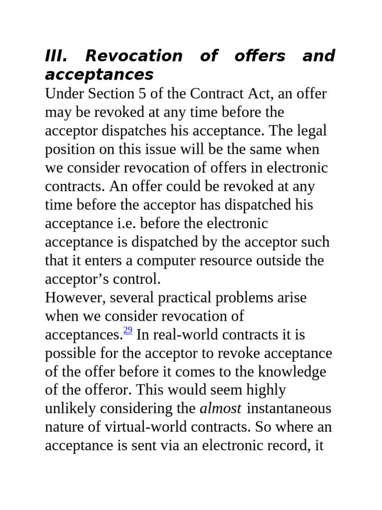 Revocation of Offer and Acceptance Through Electronic Mode | PDF