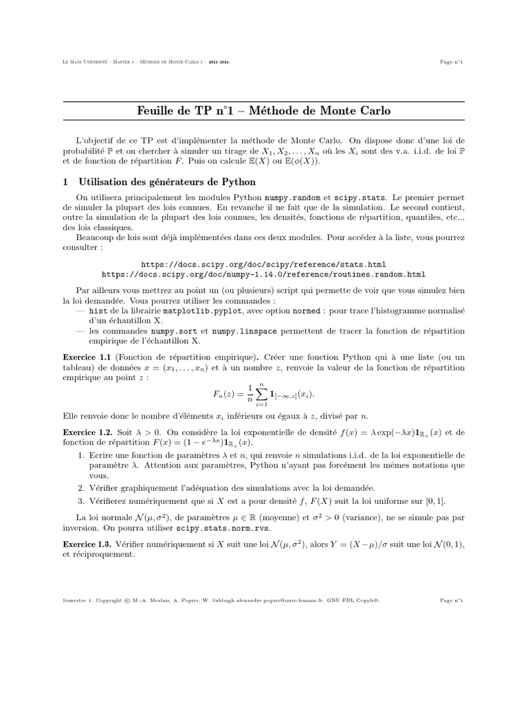 Méthode de Monte Carlo en Python | PDF | Méthode de Monte-Carlo ...