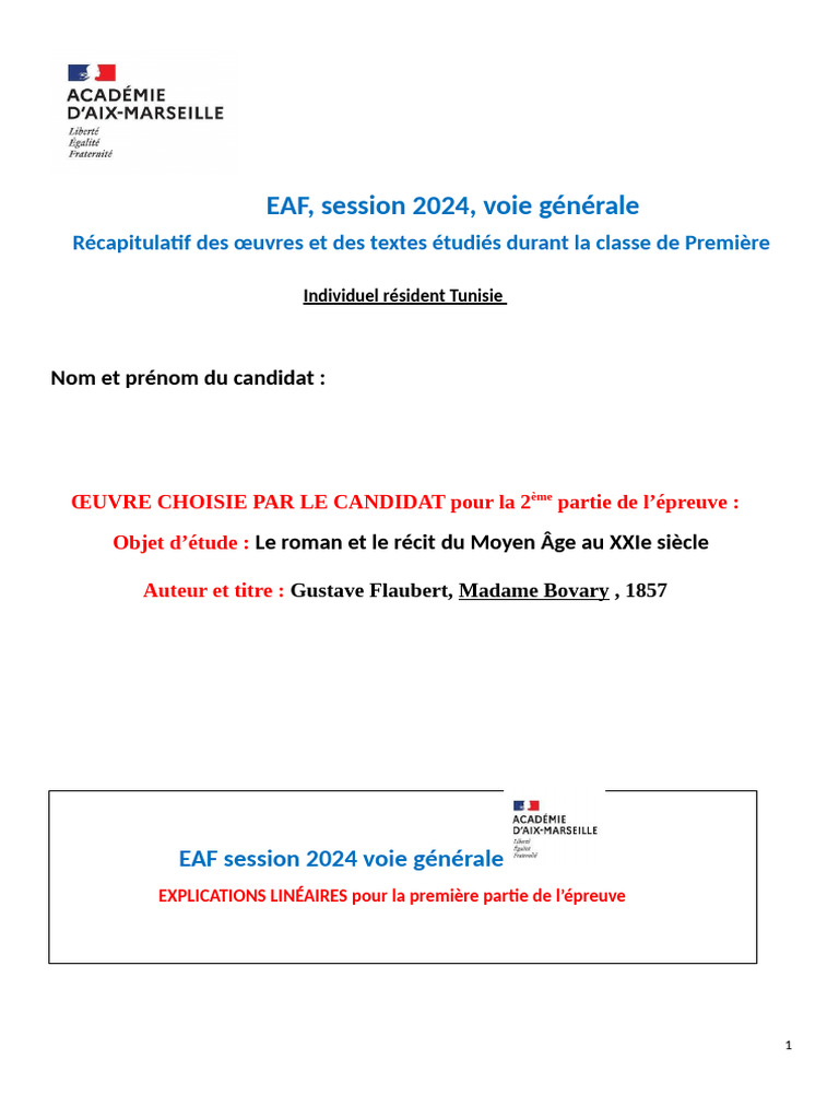 Récapitulatif EAF 2024 : Œuvres et Textes | PDF