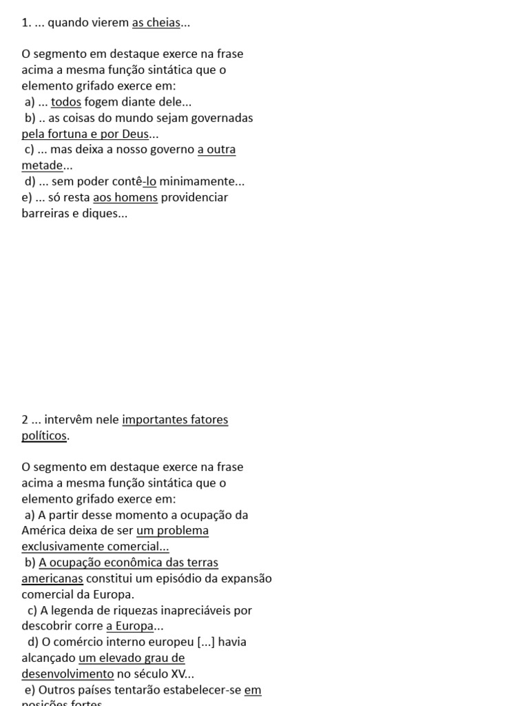 Questões de Sintaxe e Função do Sujeito | PDF | Assunto (gramática)