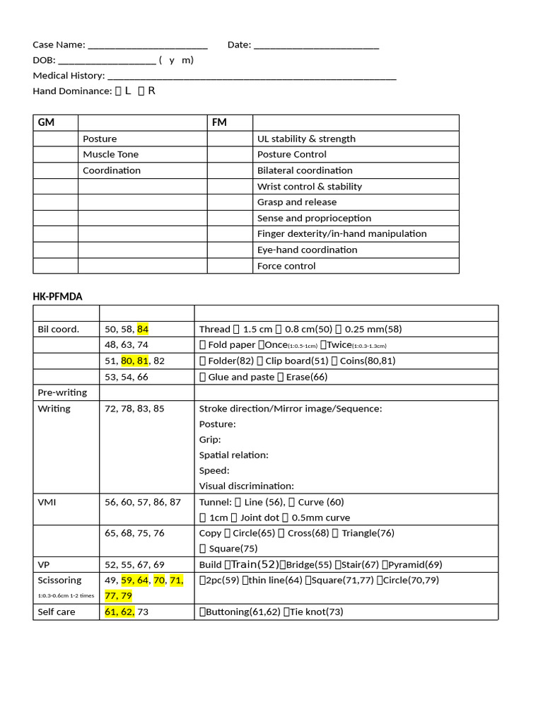 Pediatric Fine Motor Skills Assessment | PDF | Nervous System